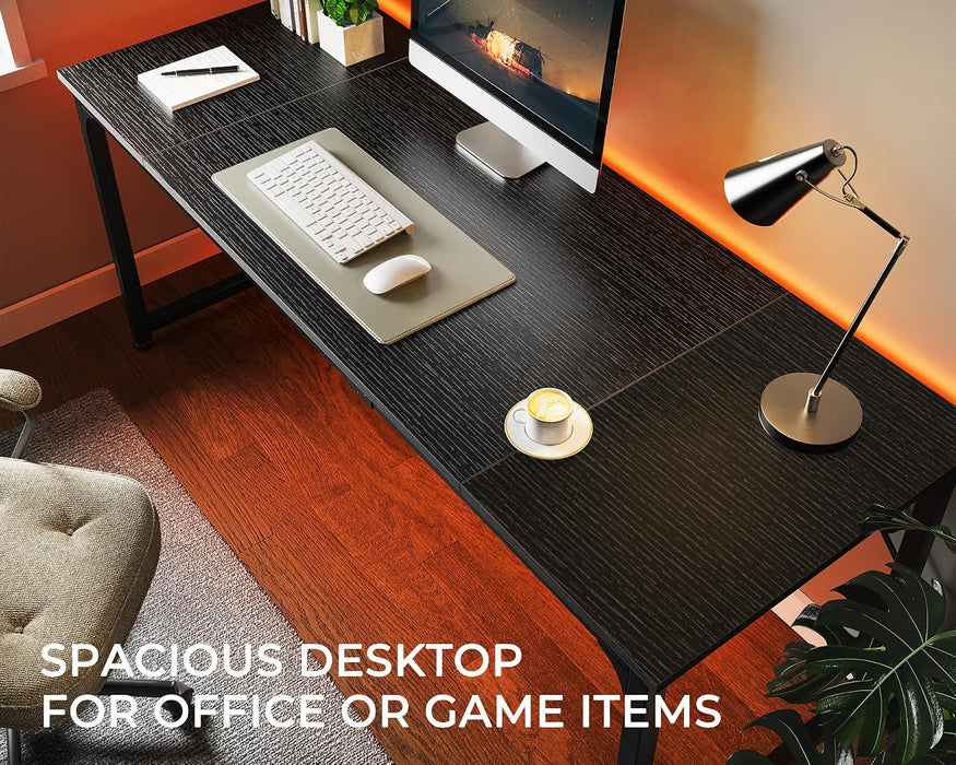 Computer Desk, 70 Inch Office Desk, Gaming Desk with Storage, Writing Desk Work Desk for Home Office, Study, Long Simple Desk, Large Legroom, Metal Frame, Black