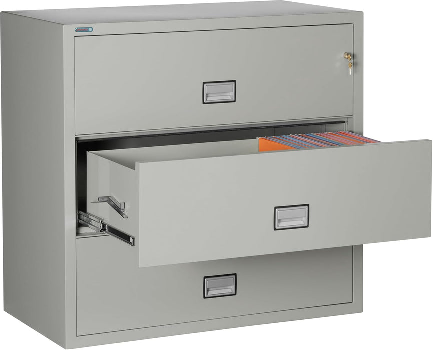 Lateral Fireproof File Cabinet 44" Wide 3-Drawer, Gray
