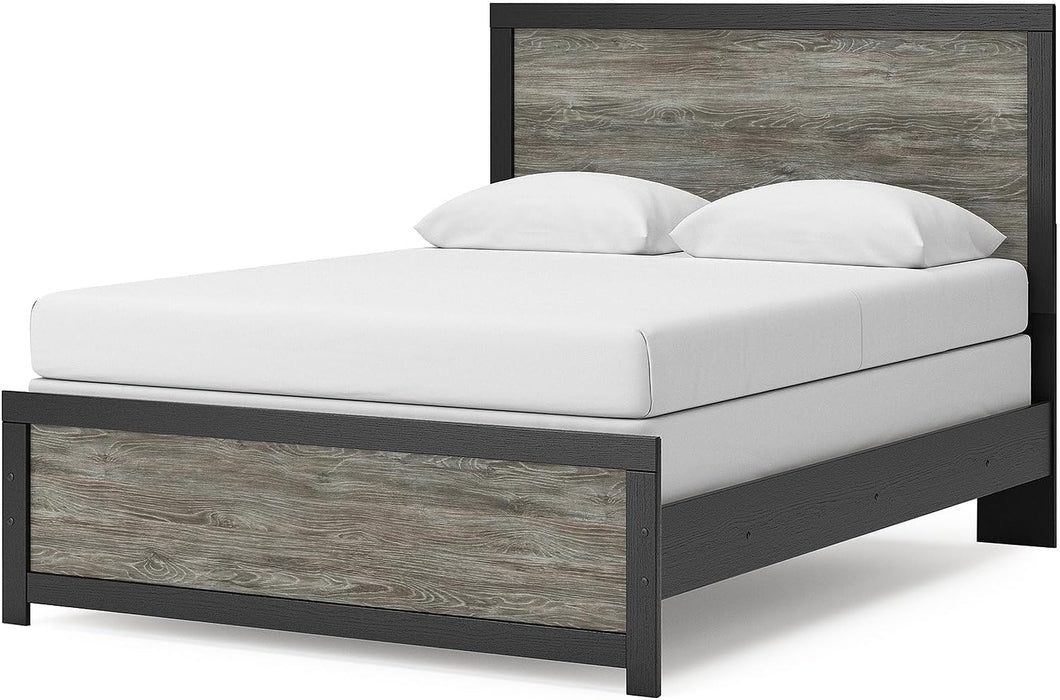 Signature Design by Ashley Jonnifer Queen Bed Frame with Headboard, Two-Tone Textured Look, Engineered Wood and Decorative Laminate, Warm Gray and Matte Black