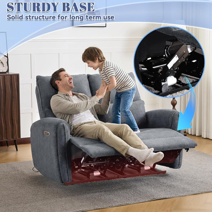 Recliner Loveseat, 2-Seater Zero Clearance Power Reclining Sofa with Usb/Type-C Charging, Breathable Chenille Fabric Wall-Hugger Couch for Small Living Room & Apartment (Gray)