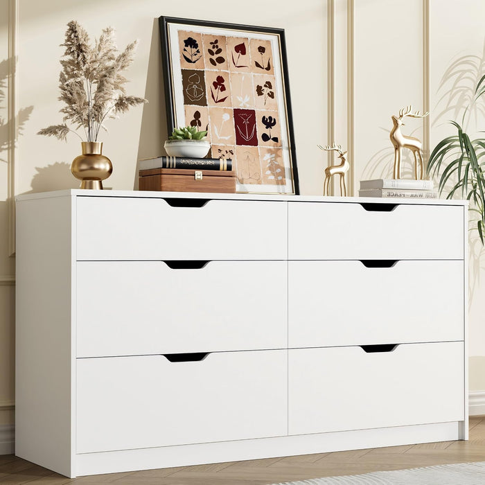 Dresser for Bedroom, 47.2" Modern Wood Chest with 6 Drawers, White