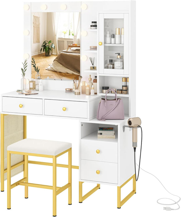 40Inch Makeup Vanity With Lighted Mirror WhiteFinish
