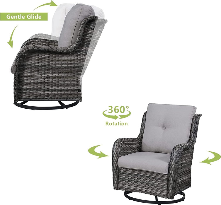 8 Piece Patio Furniture PE Wikcer Outdoor Furniture Set with Sectional Sofa Swivel Patio Chairs Ottomans and Glass Coffee Table for Yard,Garden,Lawn