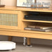 Boho TV Stand for 55 65 Inch TV, Rattan Entertainment Center with Shelves, Cabinets and Sliding Doors, TV Media Console Table with Solid Wood Feet & Cord Holes for Living Room, Bedroom, Natural