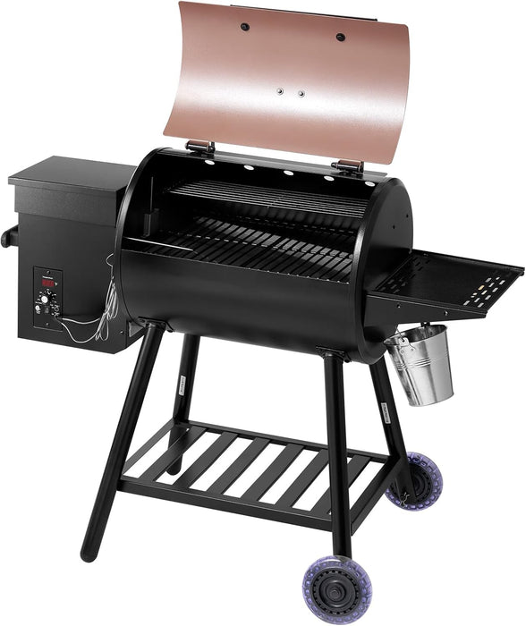 Wood Pellet Grill Smoker, 8 in 1 BBQ Grills for Outdoor Cooking, 456 Square Inches Cook Area Electric Grill and Smoker, with Digital Controller, Meat Probe, 500°F Max Temperature, Black