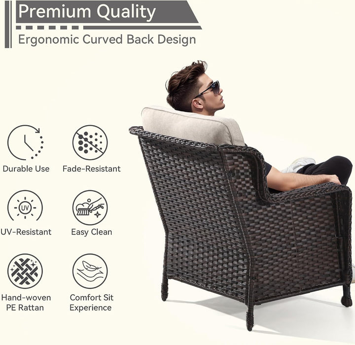 5 Pieces Patio Furniture Set with 2 Ottomans, 1 Side Table and 2 Outdoor Chairs Patio Conversation Set with 4" Removable Seat Cushions and Wide Armrest for Garden, Backyard, Porch (Beige)