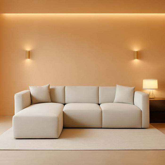 Luxury L-Shaped Upholstery Convertible Modular Sectional Sofa, Contemporary Reversible Couch with Chaise Lounge for Living Room, Apartment, Linen-Like Cream