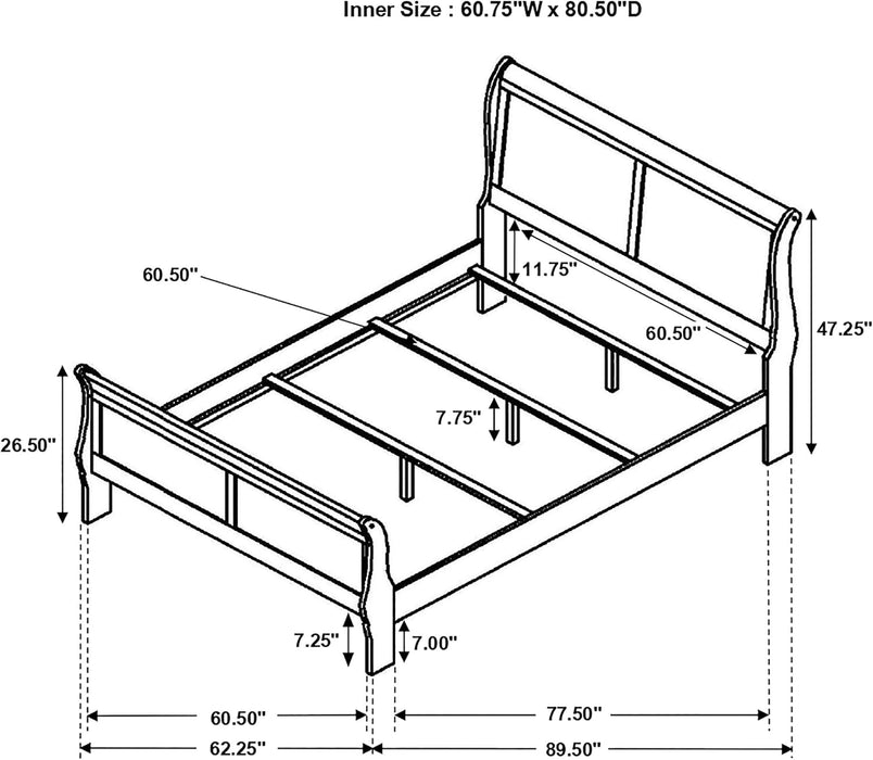 Home Furnishings - Louis Philippe - Wood - Queen Sleigh Bed with Curved Details, Slim Legs, Traditional Style, Geometric Form - Bedroom - Cappuccino - 202411Q
