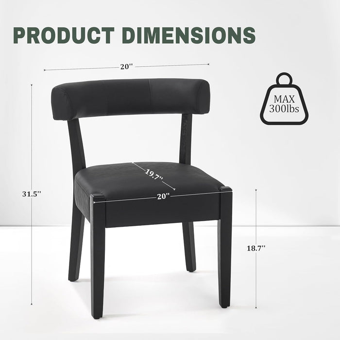 Black Dining Chairs Set of 4, Modern Faux Leather Kitchen & Dining Room Chairs, Upholstered Wooden Mid Century Dining Chairs Low Back