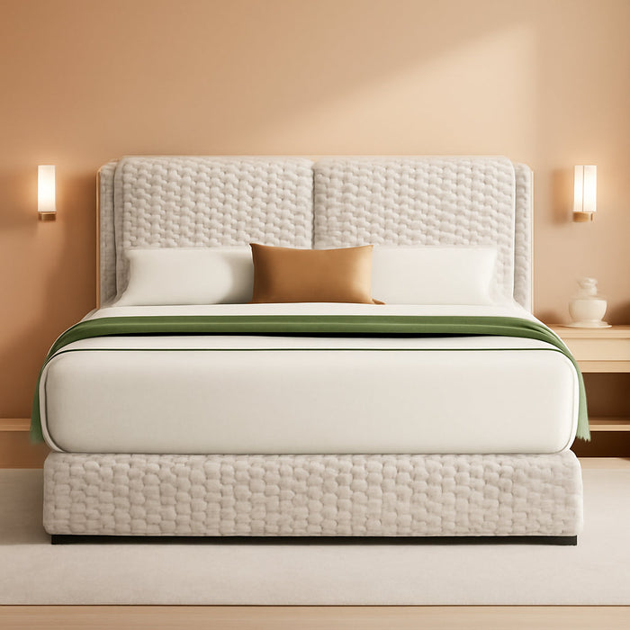 Queen Size Bed Frame with Headboard, Queen Size Corduroy Upholstered Platform Bed Frame with Soft Headboard, No Box Spring Needed, Easy Assembly, Cream