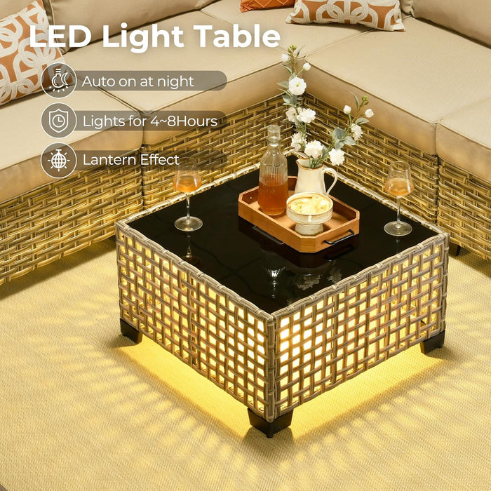 Outdoor Sectional Patio Furniture Set with Fire Pit Table,10 Pieces Wicker Conversation Sets L Shaped Couch,Extra Deep Out Door Sofa outside Furniture with Swivel Chairs,Beige