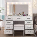 Vanity Desk with Large Lighted Mirror & Powre Outlet, Glass Tabletop Makeup Vanity Set with 9 Drawers, 45.3" Vanity Table with 3 Color Lighting Modes, Dressing Table for Women Girls, White