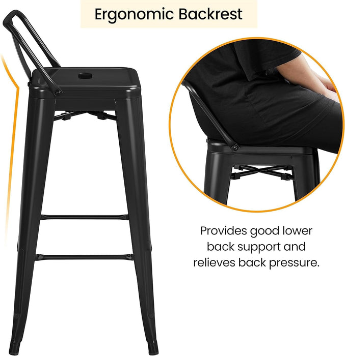30 Inch Metal Bar Stools Set of 4 Bar Height Barstools Kitchen Chair Industrial Bar Stools with Low Back for Indoor Outdoor Use Matte Black