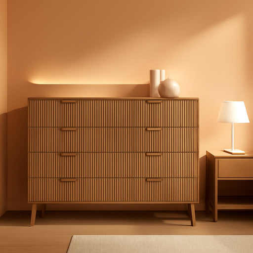 Fluted 9 Drawer Dresser 55Inch NaturalOakFinishPremium