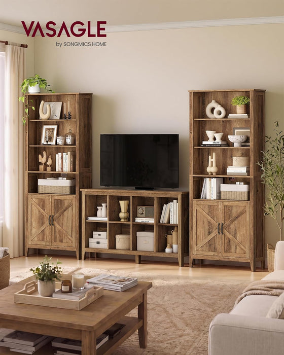 Farmhouse Bookshelf, 6-Tier Bookcase with Doors | Bookshelf for Living Room, Bedroom, Farmhouse Style, Warm Brown, LIRY Collection ULBC134K101S