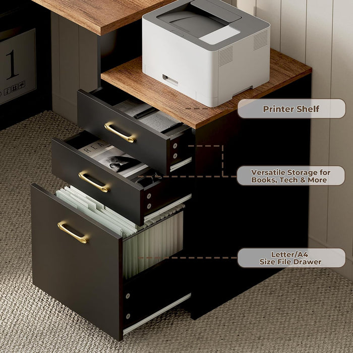 63" L Shaped Executive Desk with Drawers & Monitor Stand, Corner Desk