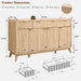 60 Inch Fluted Buffet Sideboard Cabinet, Natural Oak | Modern Coffee Bar Storage Cabinet with 3 Drawers, for Dining Room, Living Room, Hallway, Oak Wood Grain, Adjustable Shelves