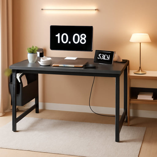 39 Inch Computer Desk with Power Outlet, 40 Inch Teen Study Table Home Office Work Writing Desks with Charging Station Outlets Built In, Black