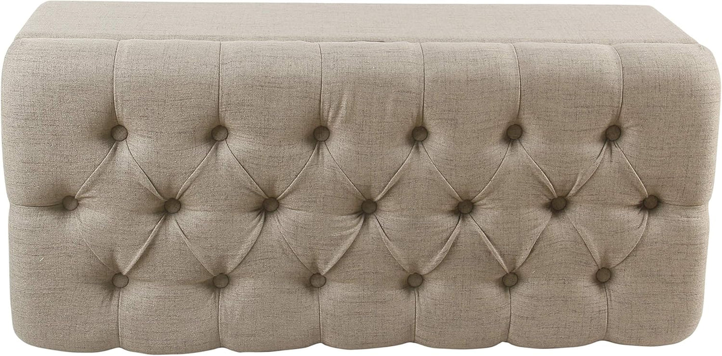 Home Decor | Tufted Ainsley Button Storage Ottoman Bench with Hinged Lid | Ottoman Bench with Storage for Living Room & Bedroom, Tan