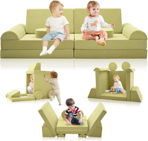 Kids Couch Play Set, 11PCS Modular Kids Sofa Couch Fold Out Couch Playhouse Play Set for Toddlers, Creative Couch Kids Foam Play Couch Indoor