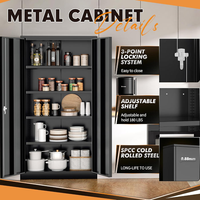 Locking Metal Storage Cabinet 72InchTallBlackFinish