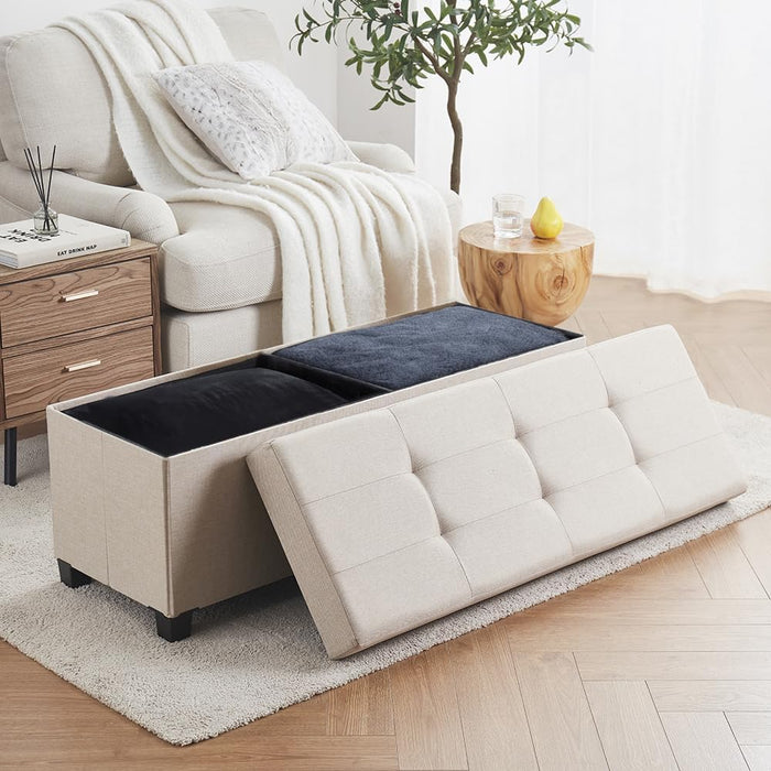 43 Inch Storage Ottoman, Large Storage Bench, Ottoman with Storage with Legs, Foot Rest Stool, Bedroom Bench - Beige