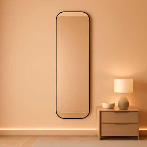 60"X20" Full Length Wall Mirror, Large Black Vanity Mirror with Rounded Corner & Metal Frame, Modern Design for Bathroom, Living Room, Entryway, Hang Horizontal/Vertical
