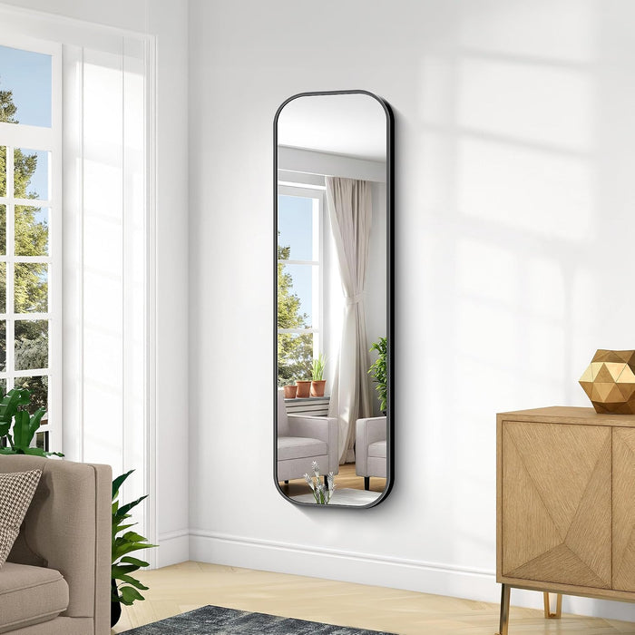 60"X20" Full Length Wall Mirror, Large Black Vanity Mirror with Rounded Corner & Metal Frame, Modern Design for Bathroom, Living Room, Entryway, Hang Horizontal/Vertical