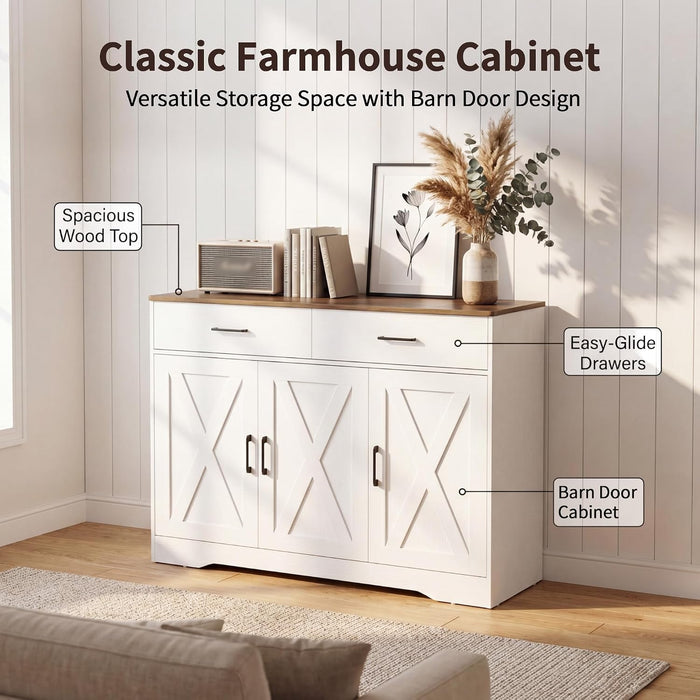 42.5" Farmhouse Sideboard Buffet Cabinet with Barn Doors, White