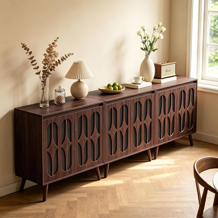 Walnut Finished Sideboard Cabinet 94.5 Inches Width