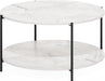 BESI Coffee Table, 2-Tier round Coffee Table with Storage, Shelf and Metal Legs, for Living Room, Light Marble