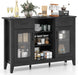 Sideboard Buffet Cabinet with 2 Drawers, Kitchen Storage Cabinet W/2 Doors, Open Compartments, Shelves, Faux Marble Top, Modern Furniture for Living Room, Coffee Bar, Entryway (Black)