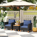 3 Pieces Patio Wicker Furniture Set with Cushions and Acacia Wood Coffee Table Outdoor