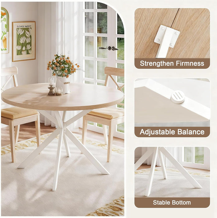 Natural Oak Round DiningTableWithRoundedEdges For Four 47.2Inch