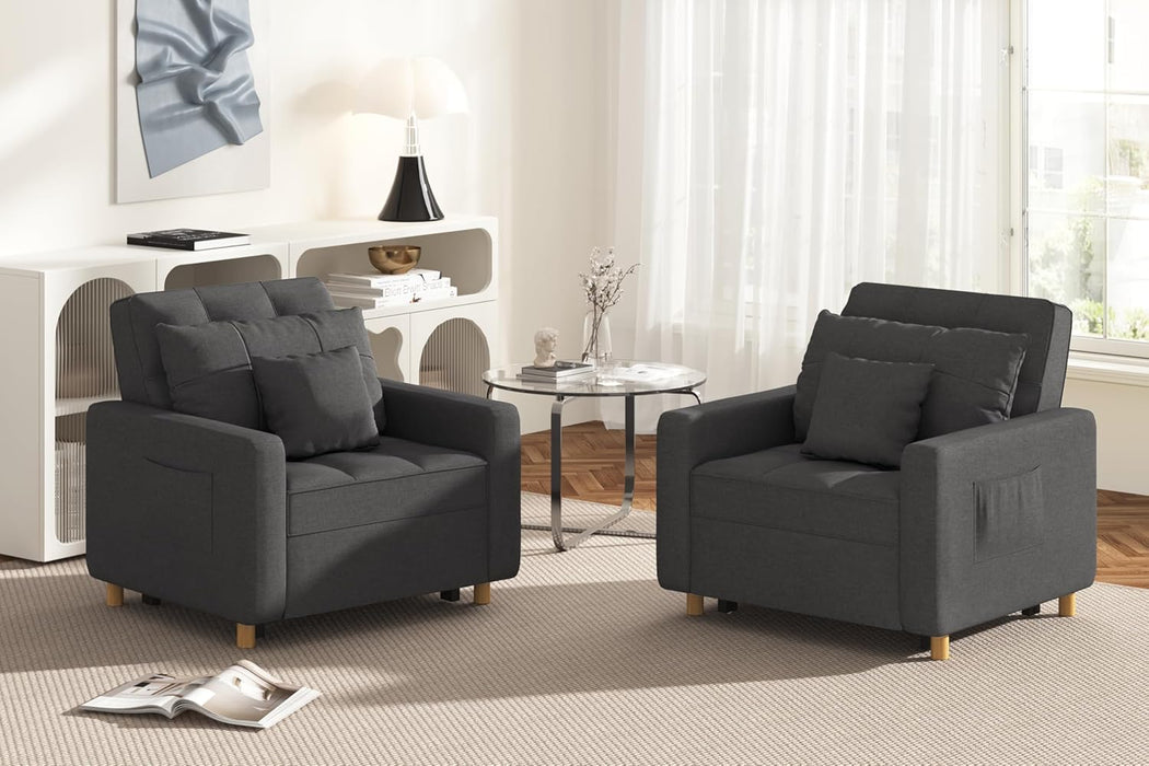 36 Inch Convertible Sleeper Chair GreyTexturedFabric