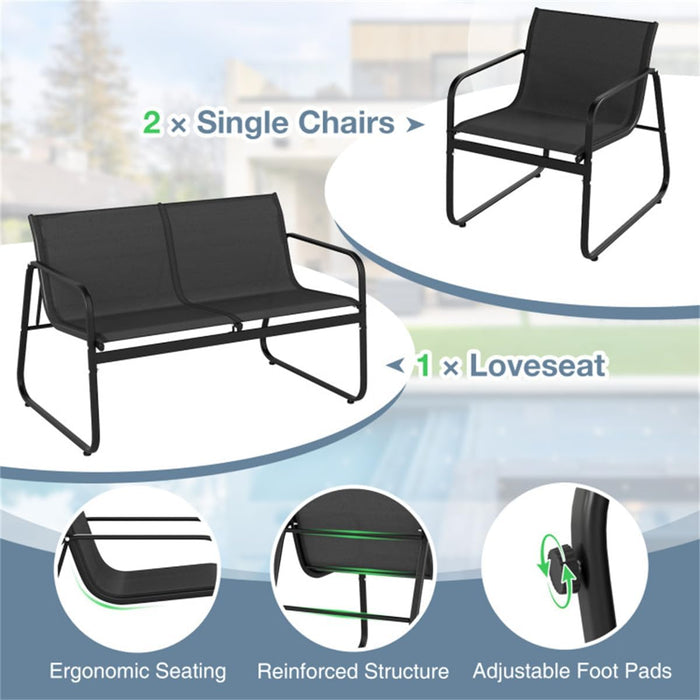 Stylish Outdoor Conversation Set with Tempered Glass Table and Ergonomic Seating for Patio, Garden, or Balcony Use