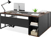 71 Inch Executive Desk, L Shaped Desk with Cabinet Storage, Executive Office Desk with Shelves, Business Furniture Desk Workstation for Home Office, Brown and Black