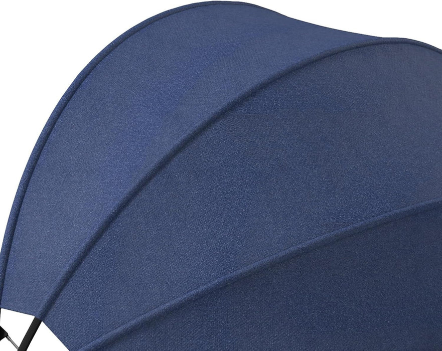 4-Piece round Convertible Daybed with Cushions, Outdoor PE Rattan Patio Wicker Sofa Set, Sunbed with Adjustable Sun Canopy, Sectional Sofa, 2 Chairs, Table, 3 Pillows, Dark Blue