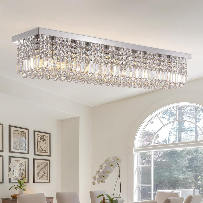 Rectangular Crystal Chandelier 47 Inch Flush Mount