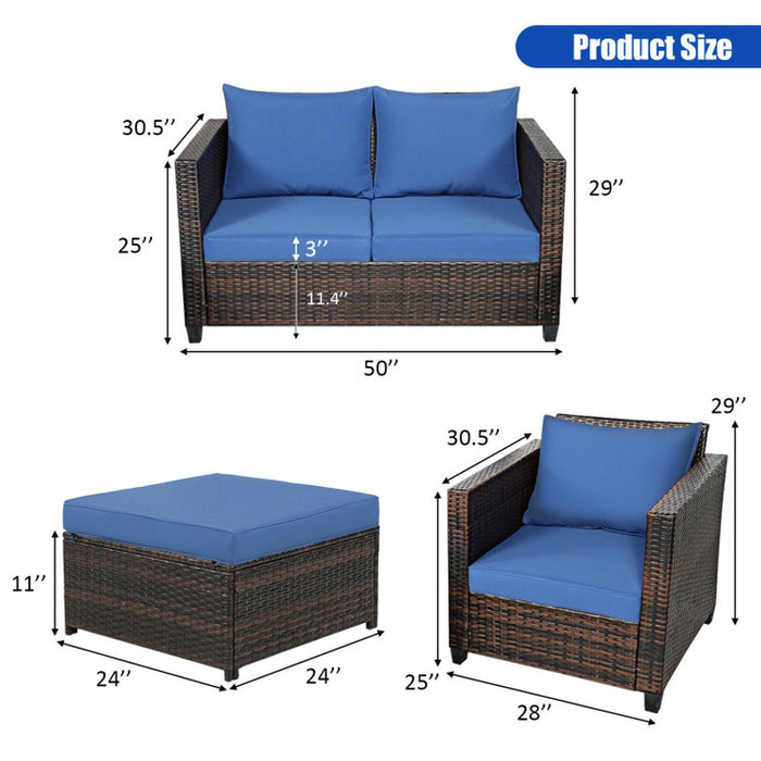 5 Pieces Patio Rattan Furniture Set with Removable Cushions