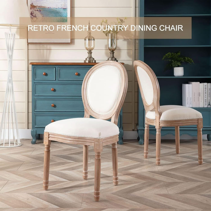 French Country Dining Chairs Set of 4, Vintage Louis Chairs with Curved Backrest and Beautifully Carved Solid Wood Frame Farmhouse Dining Chairs for Living Room, Kitchen, Restaurant