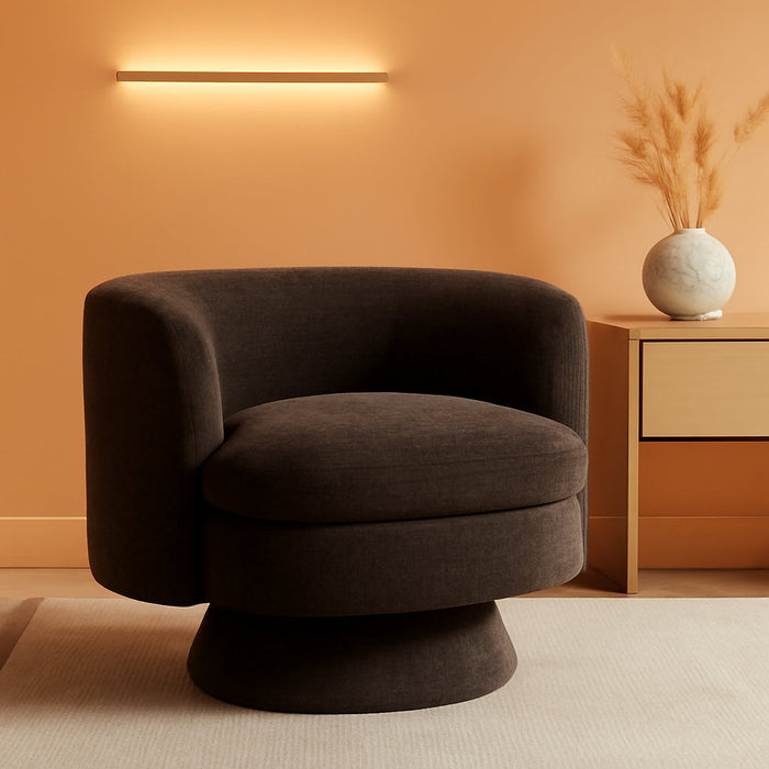 Swivel Accent Chair, Mid Century Modern round Barrel Chairs, Upholstered Velvet Fabric Home Sofa Living Room with Solid Wood Base, Single Sofa Lounge Chair, Espresso