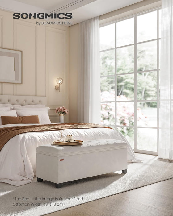 Velvet Storage Ottoman Bench, Foot Rest with Legs, 15.7 X 43 X 15.7 Inches, End of Bed Bench, Storage Chest, Load up to 660 Lb, for Living Room, Bedroom, Entryway, Cream White ULSF089W01