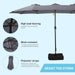 15Ft Large Patio Umbrella, Double Sided Extra Large Umbrella with Base, Rectangular Patio Umbrella Double-Sided Umbrella for Yard Lawn Garden,Grey