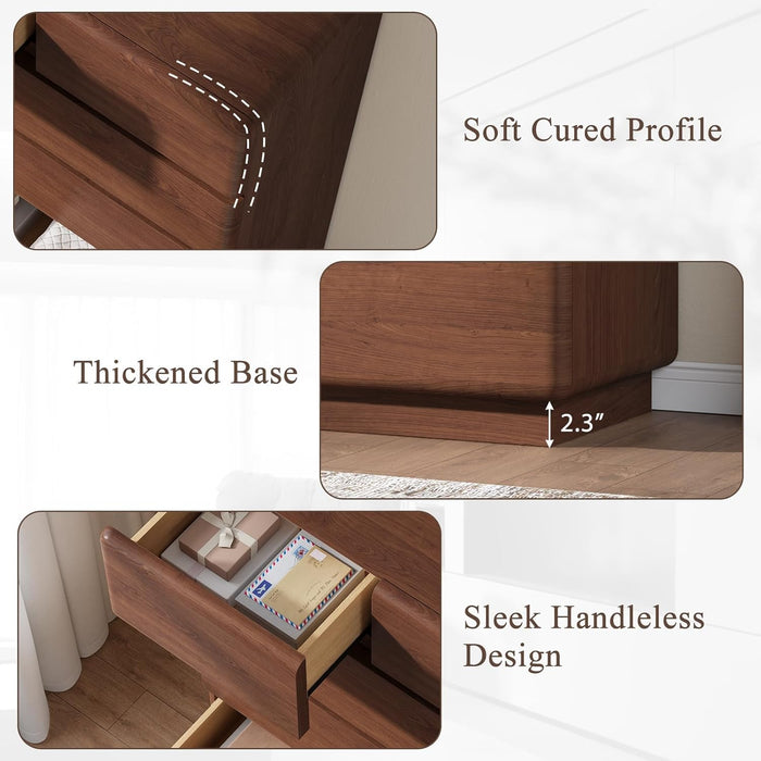 Walnut 6 Drawer Dresser for Bedroom, 48" Tall Dressers & Chest of Drawers with Curved Profile Design, Modern Dresser with Thickened Base for Bedroom, Living Room, Hallway