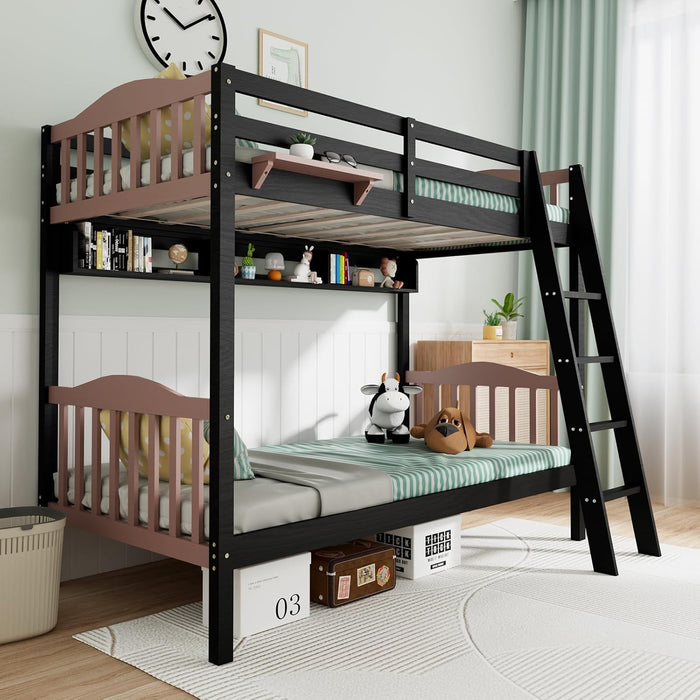 Premium Solid Wood BunkBed TwinOverTwin FullLengthGuardrails