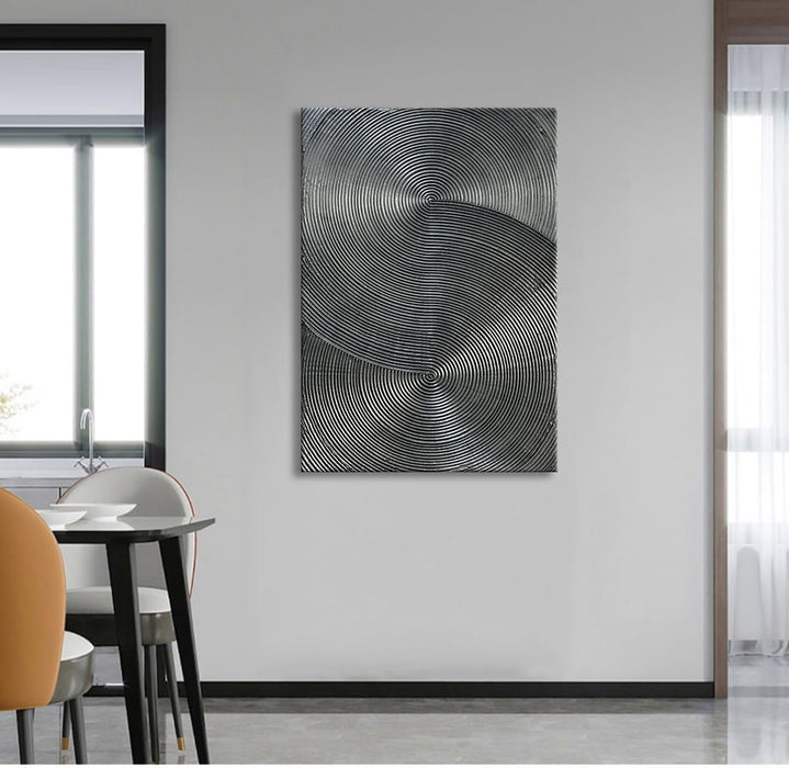 Handmade Modern Abstract Painting 3D Texture Wall Art 28X40 Inches Minimalist Silver Gray Artwork Vertical Painting on Canvas Wall Decor