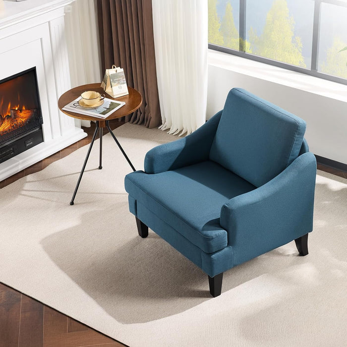 Linen Fabric Accent Chairs Set of 2, Navy Blue Modern Upholstered Armchair, Comfy Sofa Chair Living Room Bedroom Furniture for Apartment