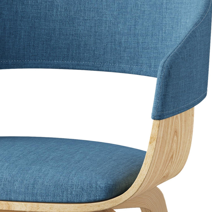 Lowell 17 Inch Mid Century Modern Bentwood Dining Chair with Light Wood in Blue Polyester Linen, for the Dining Room