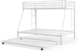 Twin over Full Bunk Bed with Trundle, Heavy-Duty Metal Bunk Bed Frame with Guardrail & 2 Ladders, Space-Saving Bunk Bed for Kids/Teens/Adults, No Box Spring Needed